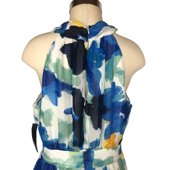 Maggie London Maxi Sundress Criss Cross High Neck Tiered Flounced Skirt - Picture 4 of 10